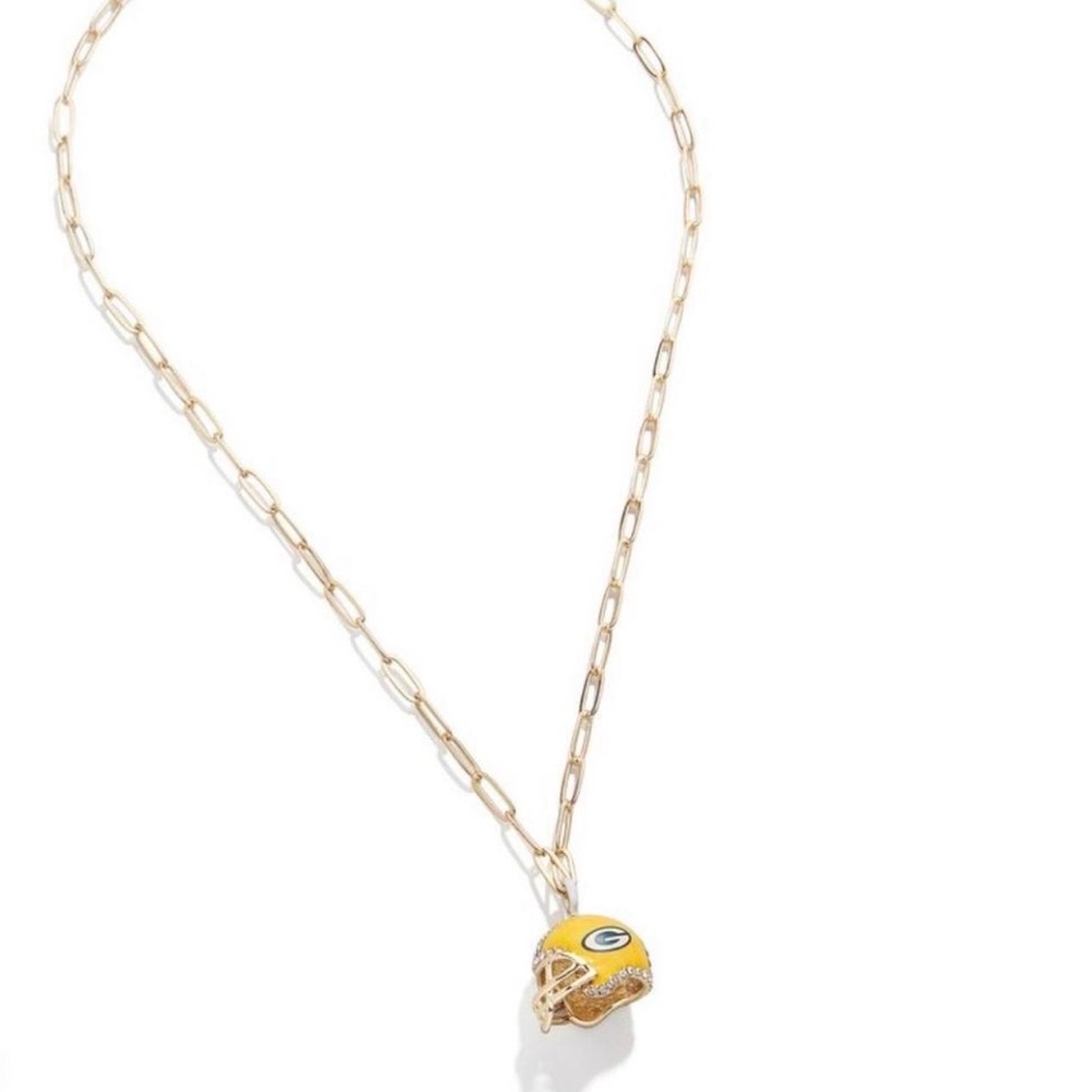 BaubleBar Green Bay Packers Helmet Necklace NFL Gold Chain NWT